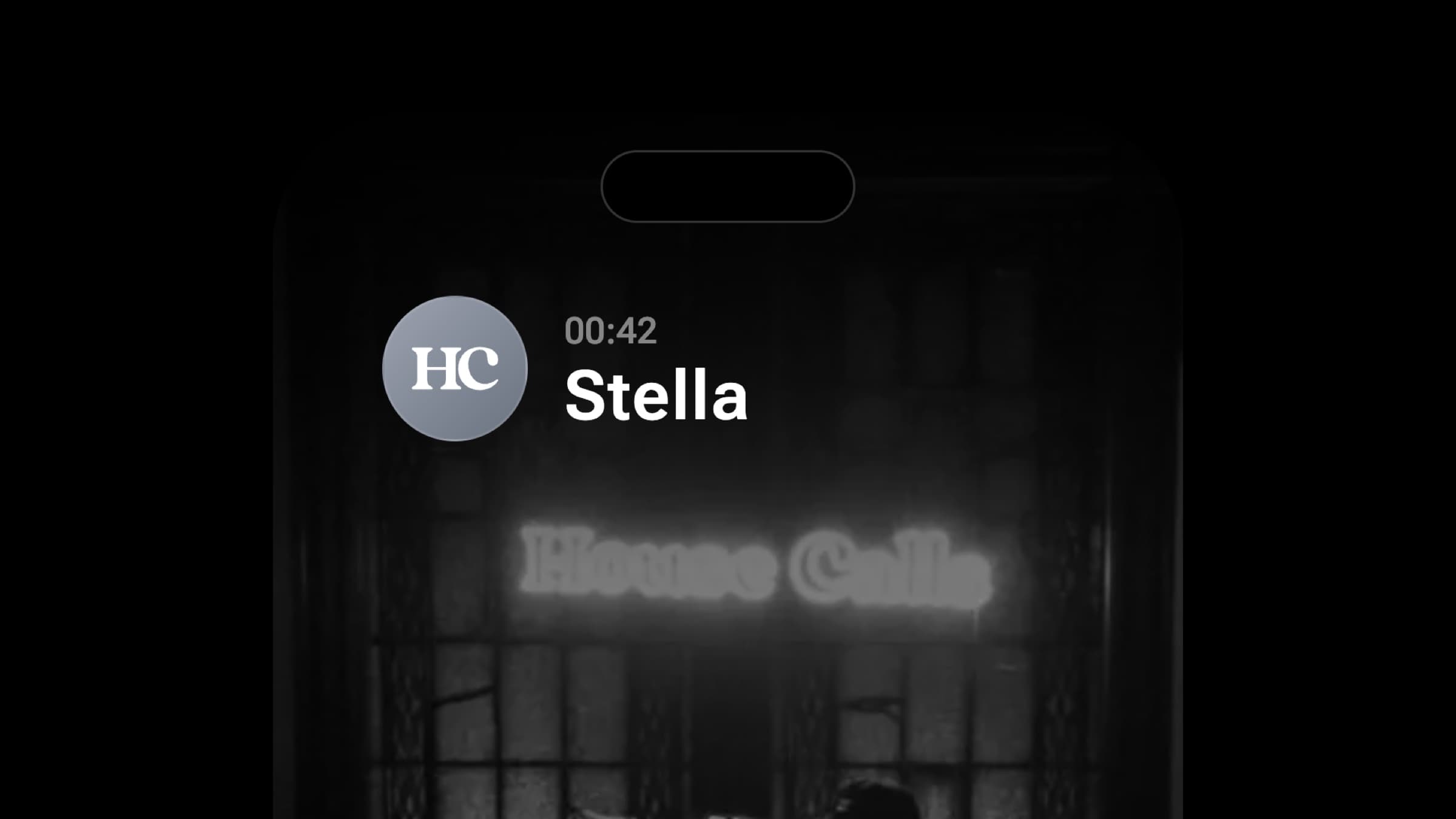 An incoming call from Stella on the House Calls phone, the venue glowing behind her name.